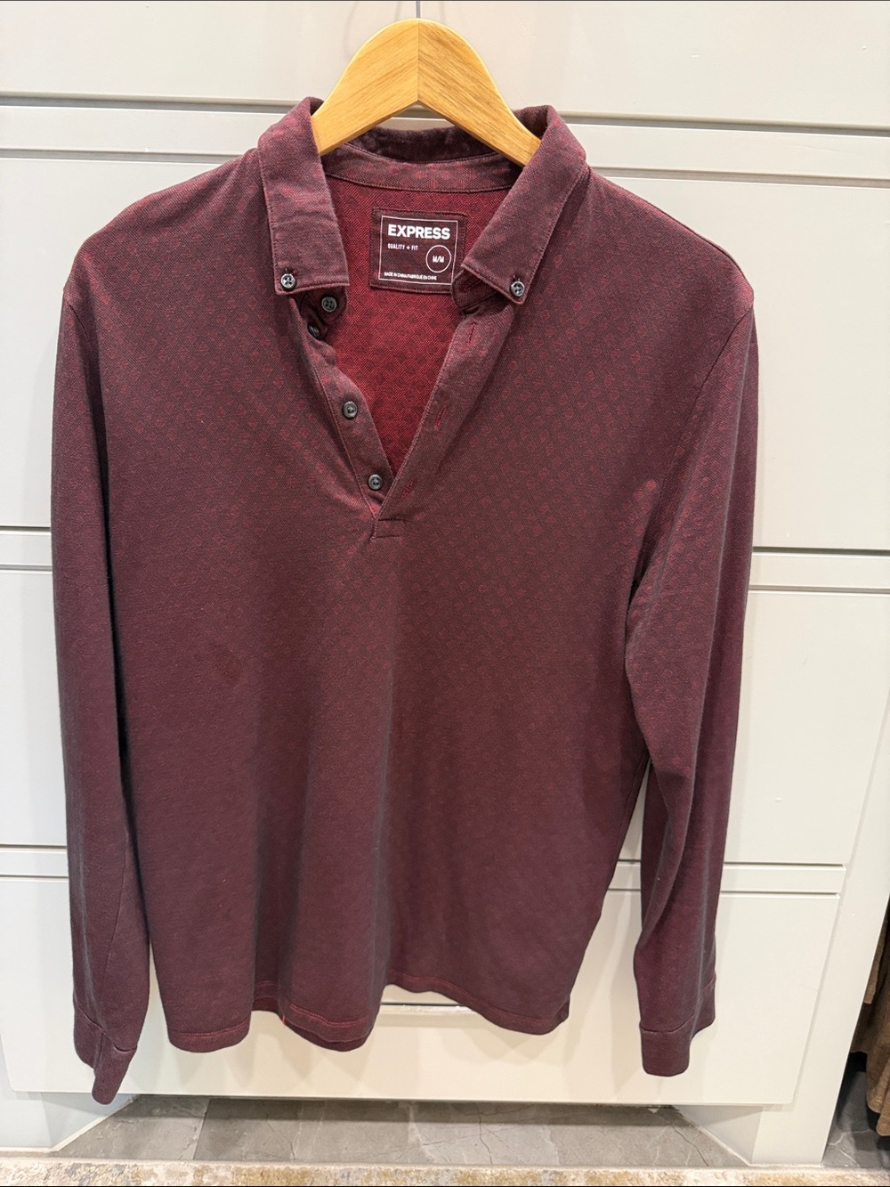 Express Men's Long Sleeve Polo - Maroon